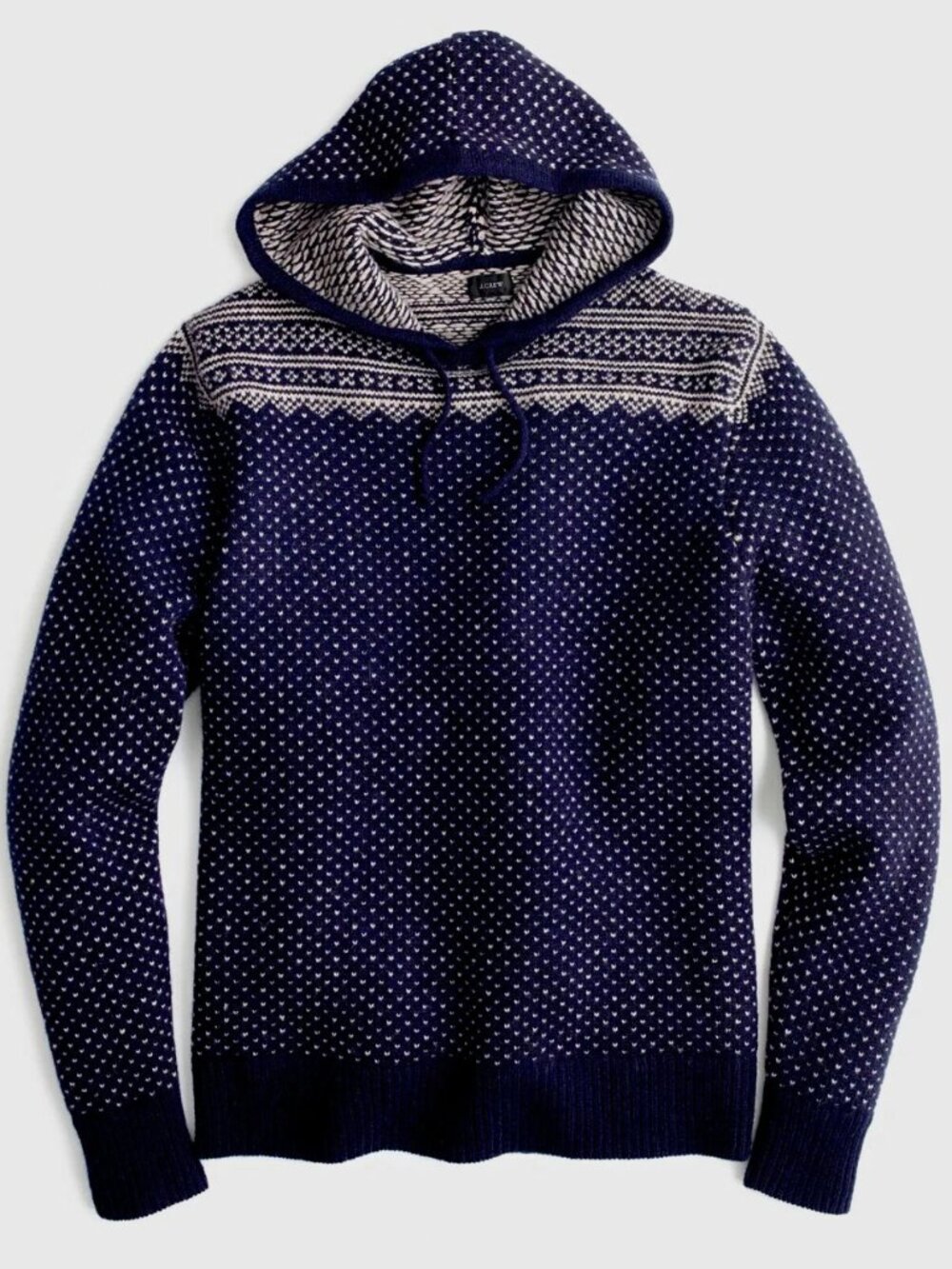 J.Crew Mens 100% Lambswool Fair Isle Hooded Sweater, Size L